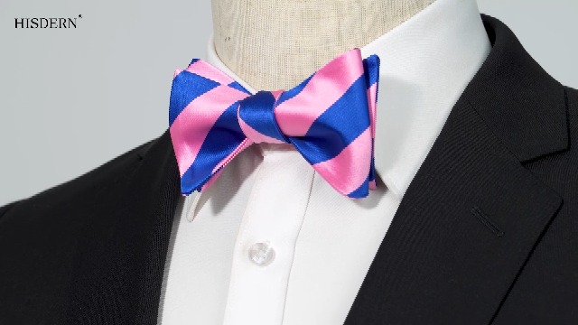 HISDERN Bow Ties for Men Red Bow Tie Self Tie Stripe Bowtie